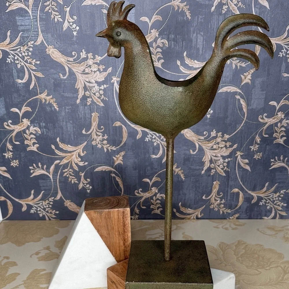 Vintage Estate Rustic Brown Metal Rooster Tea Candle Holder